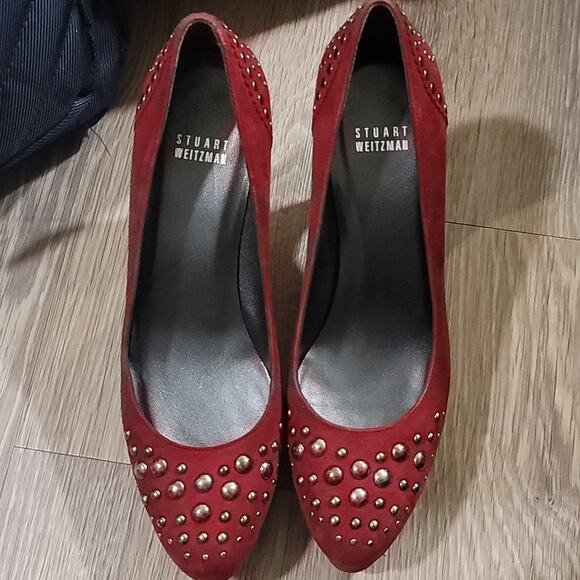 Stuart Weitzman Red Studded Heels - Picture 1 of 7